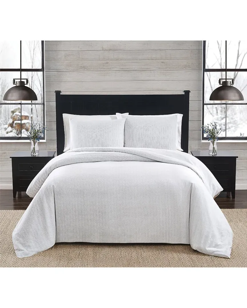 Herringbone Flannel Comforter Set - White, Cotton image