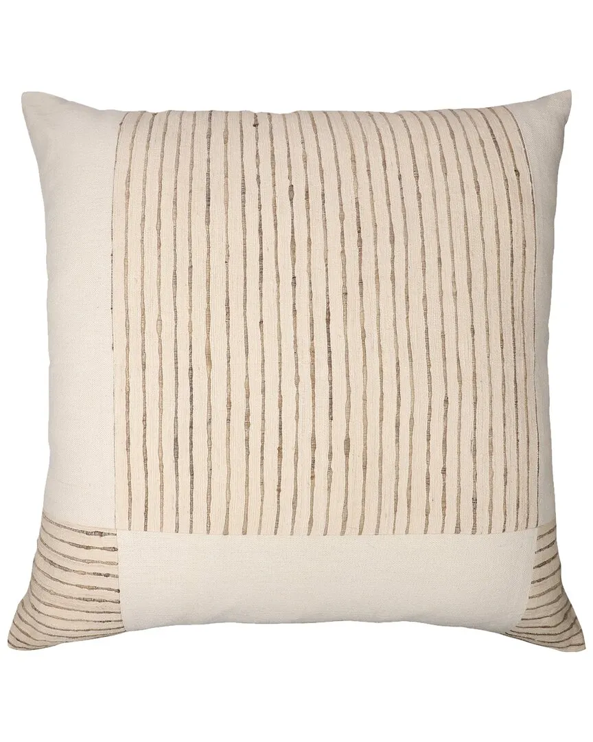 24" Hand-Woven Checkered Throw Pillow - White & Beige, Silk