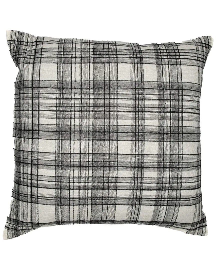 24" Hand-Woven Checkered Throw Pillow - White & Black, Cotton