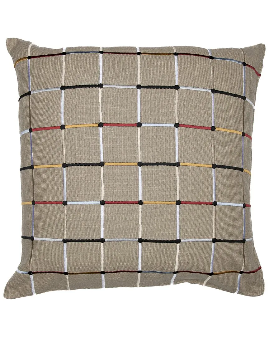 24" Hand-Woven Throw Pillow - Beige & Multicolor, Cotton image