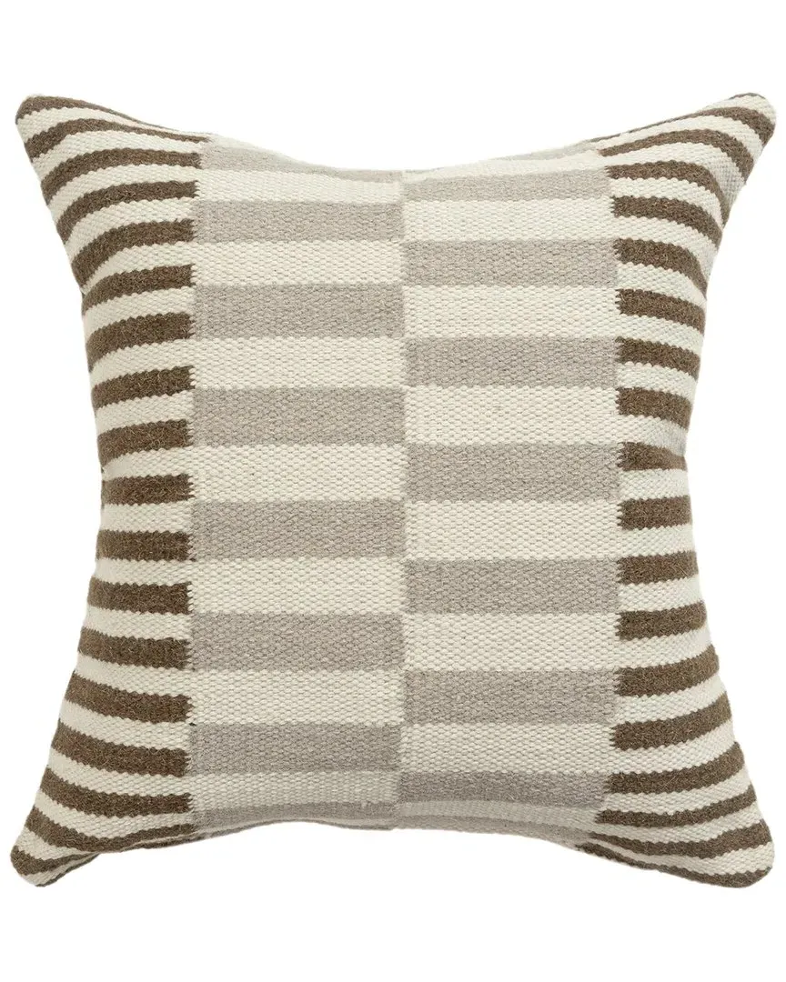 24" Hand-Woven Throw Pillow - Brown & Gray, Wool