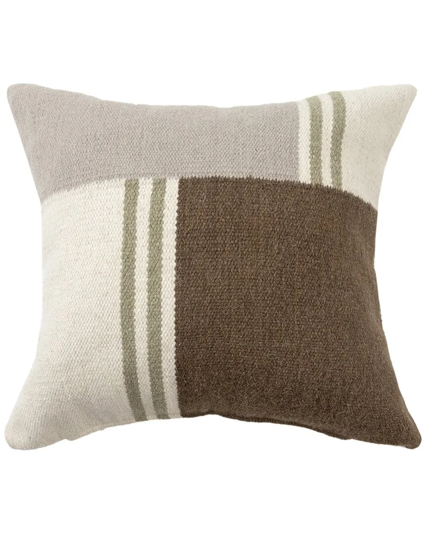 24" Hand-Woven Throw Pillow - Brown & Gray, Wool
