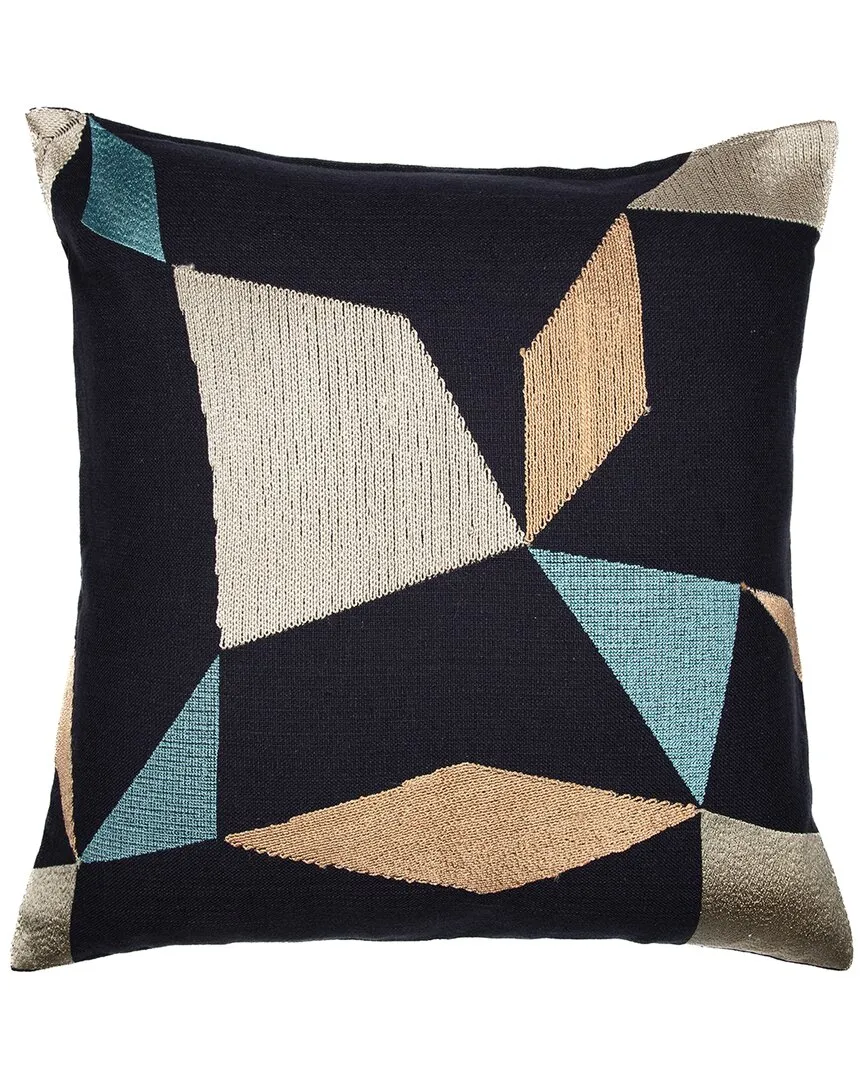 24" Hand-Woven Throw Pillow - Denim Blue & Beige, Cotton