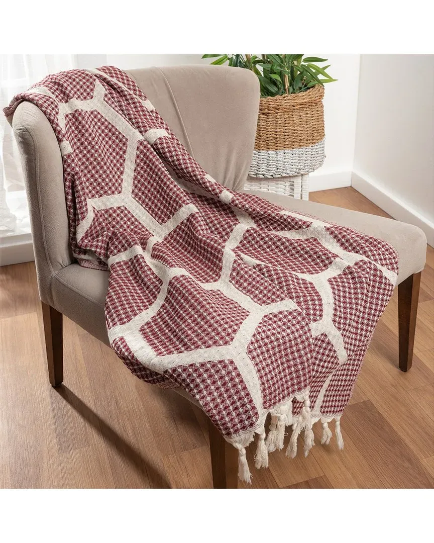 Aarien Geometric Throw Blanket with Fringe - Red, Cotton image