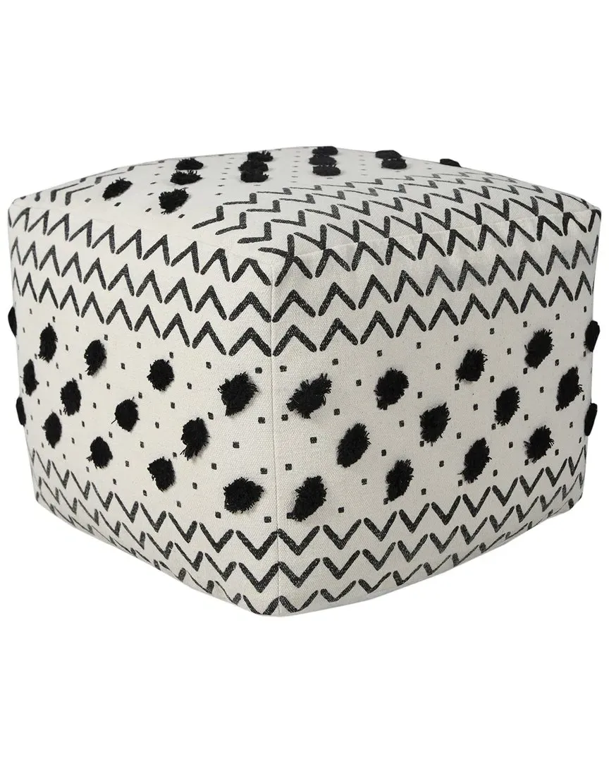 Abigail Chevron Hand-Woven Ottoman Pouf - Black, Cotton image