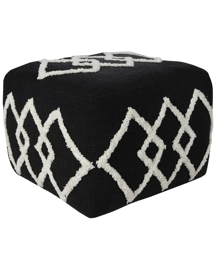 Abigail Diamond Hand-Woven Ottoman Pouf - Black, Cotton