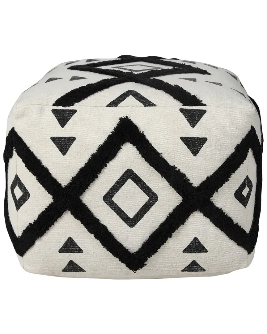 Abigail Diamond Hand-Woven Ottoman Pouf - Black, Cotton