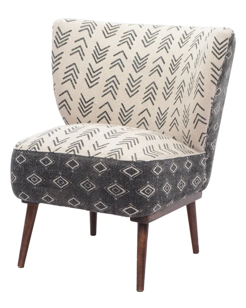 Alaric Geometric Handmade Organic Cotton Chair - White, Acacia image