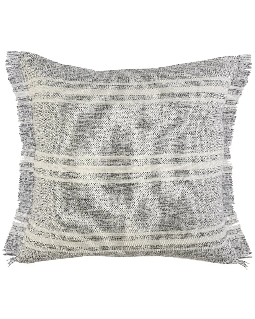 Alton Farmhouse Stripe Throw Pillow with Fringe - Gray