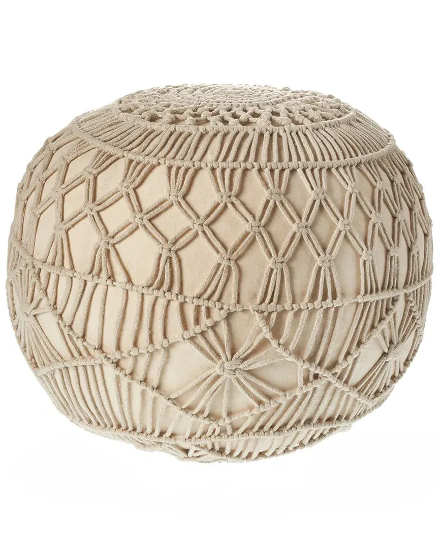 Amelia Round Hand-Knotted Ottoman Pouf - Cream, Cotton