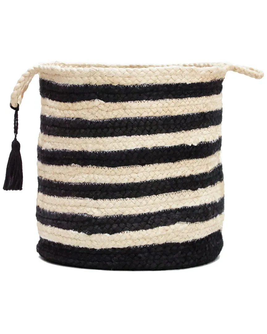 Annie Striped Decorative Basket - White, Jute image