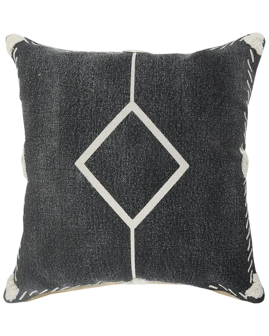 Avon Bordered Tufted Geometric Throw Pillow - White, Cotton