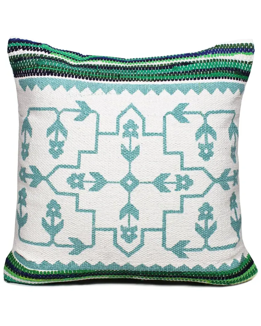 Boho Bordered Budding Floral Mosaic Throw Pillow - Green