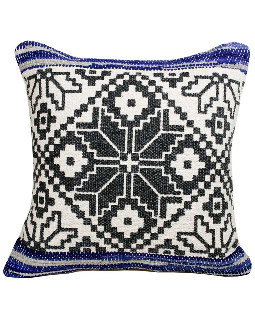Boho Bordered Floral Mosaic Throw Pillow - Blue