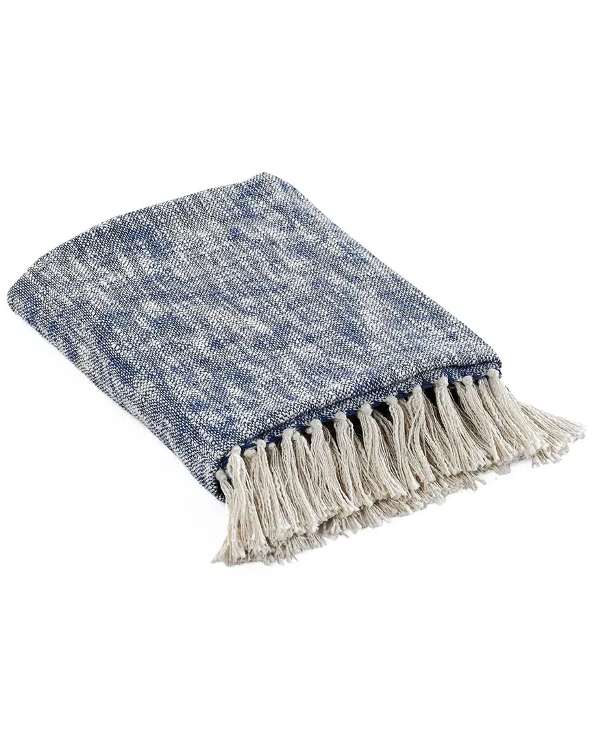 Boho Throw Blanket with Fringe - Navy Blue, Cotton image