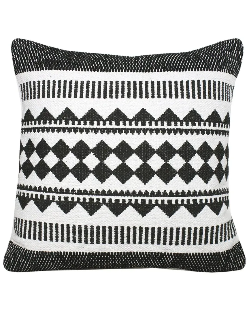 Bordered Mosaic Geometric Stripe Throw Pillow - Black, Cotton image