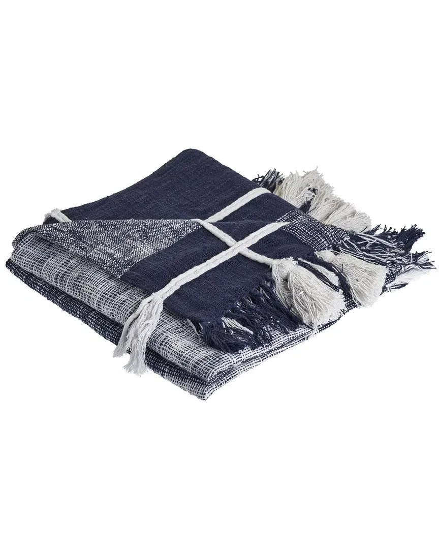 Braided Plaid Throw Blanket - Navy, Cotton