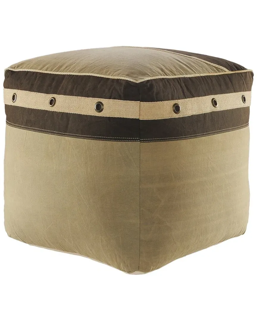 Cadet Striped Border Pouf - Gray, Cotton