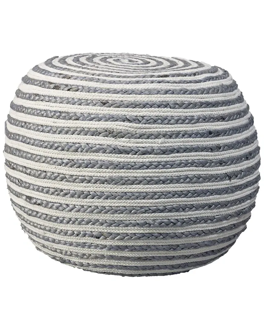Cecelia Striped Braided Ottoman Pouf - Grey, Cotton Jute