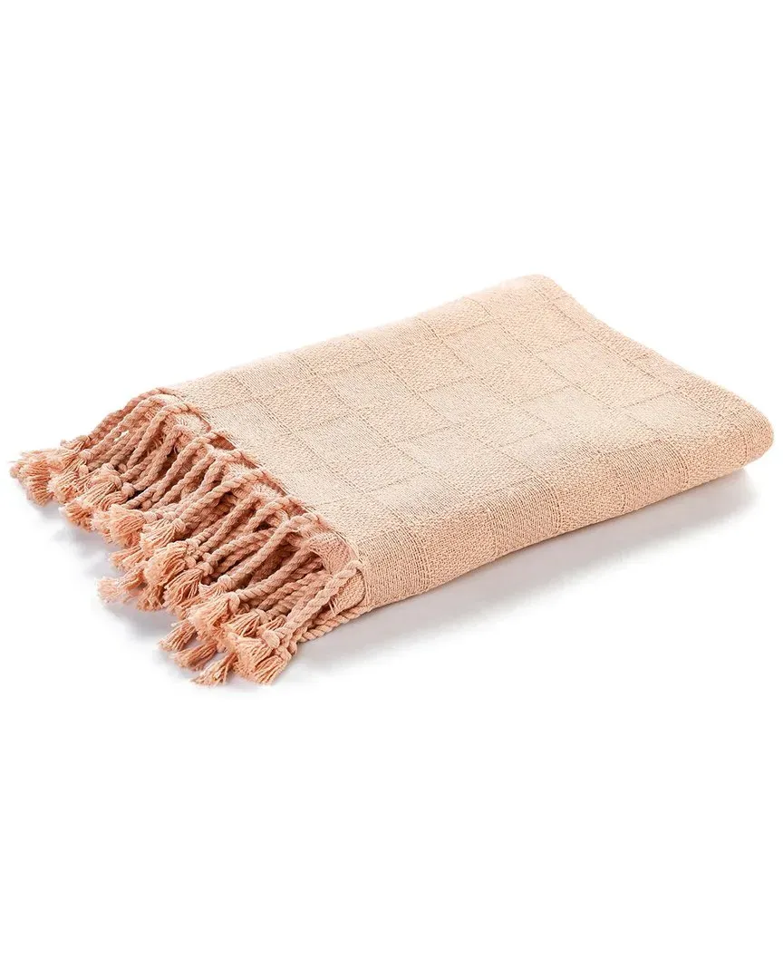 Checkered Weave Throw Blanket with Fringe - Peach, Cotton image
