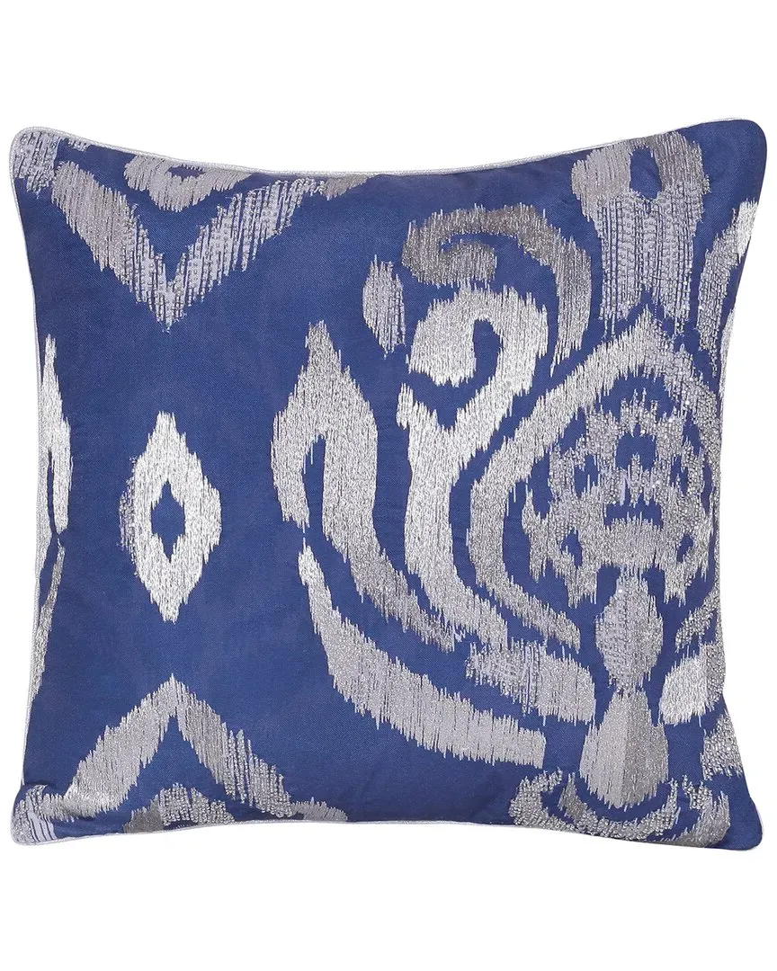 Chloe Ikat Embroidered Decorative Pillow - Blue, Polyester