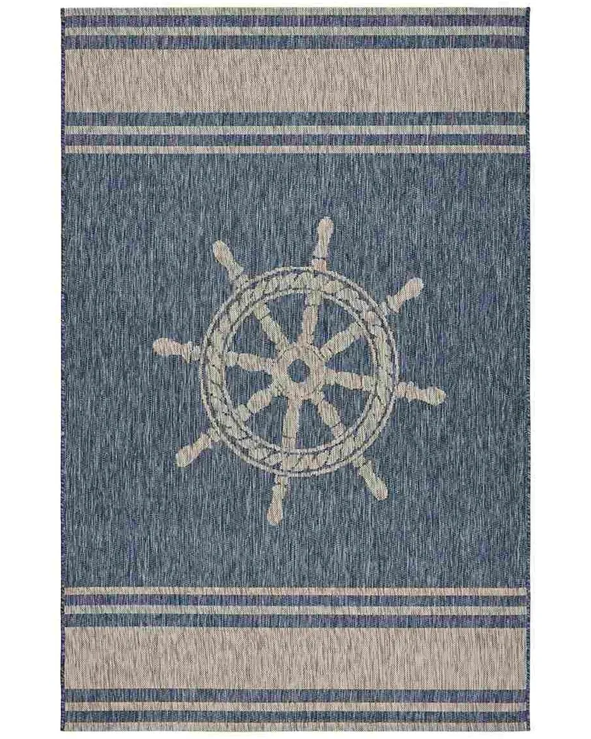 Coastal Graphic Print Indoor/Outdoor Area Rug - Navy/Gray image