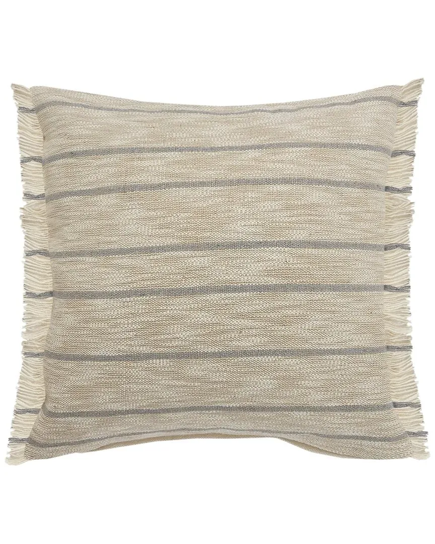 Cottage Striped Fringed Decorative Pillow - Brown, Jute image
