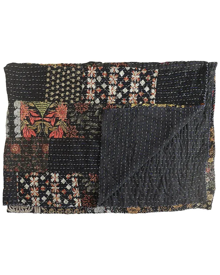 Dark Night Kantha Throw Blanket - Black image