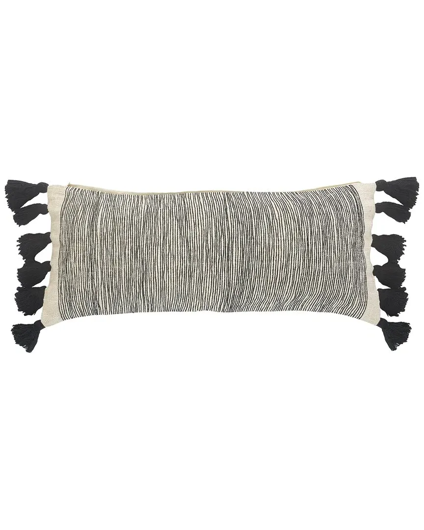 Distressed Fringe Throw Pillow with Tassels - Grey image