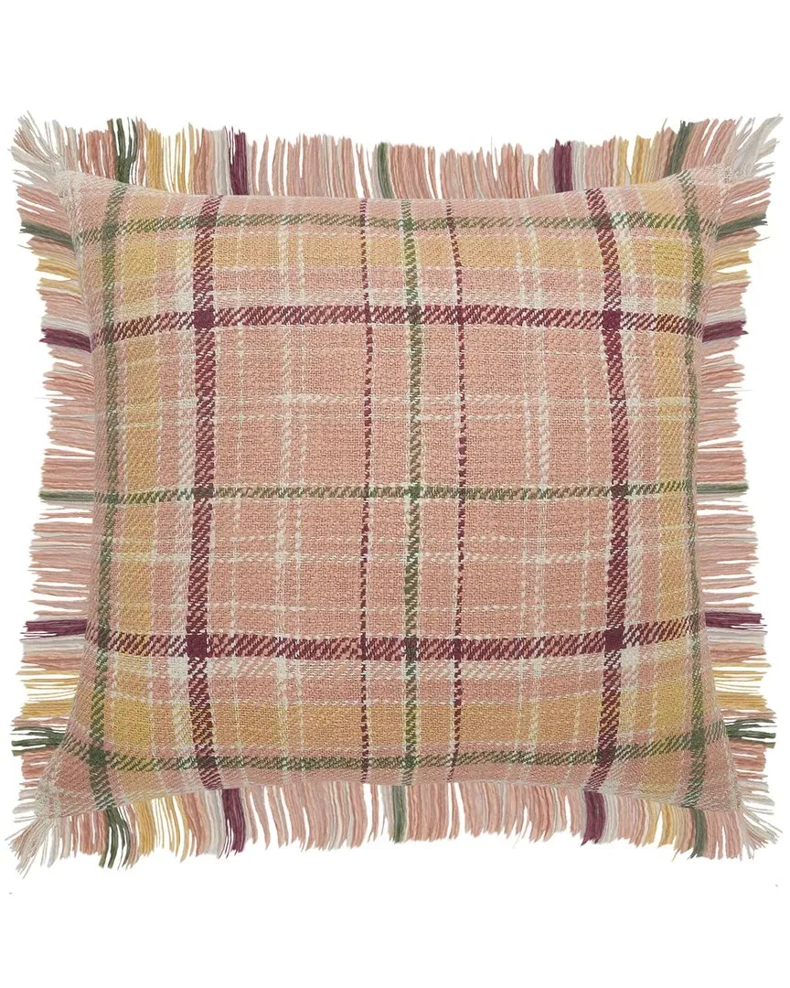 Drew Plaid Throw Pillow with Fringe - Pink image