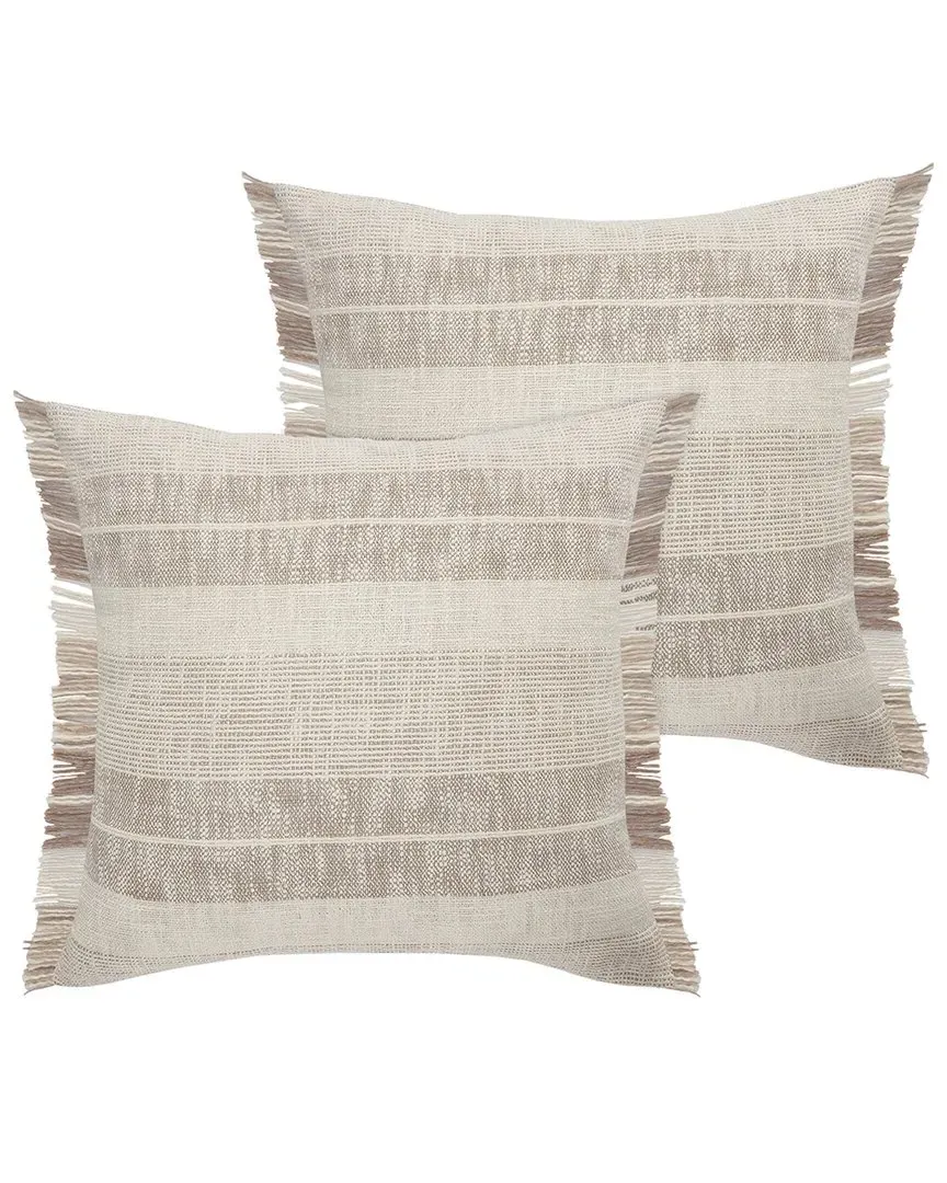 Drew Stripe Throw Pillows Set of 2 with Fringe - Brown image