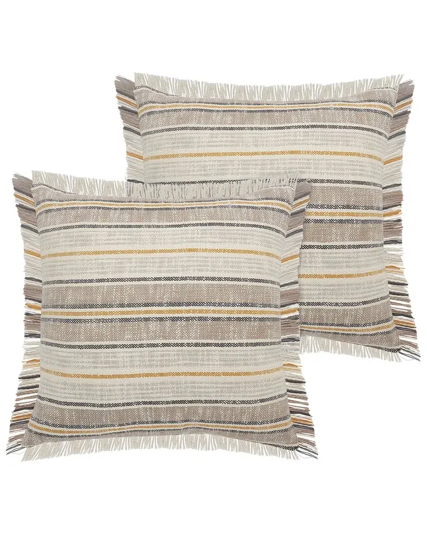Drew Stripe Throw Pillows Set of 2 with Fringe - Yellow