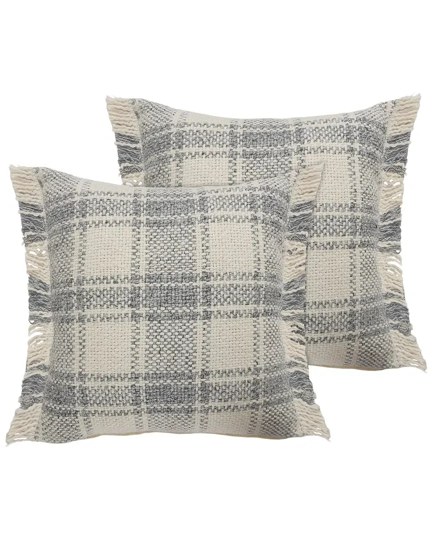 Drew Tartan Throw Pillows Set of 2 with Fringe - Ivory