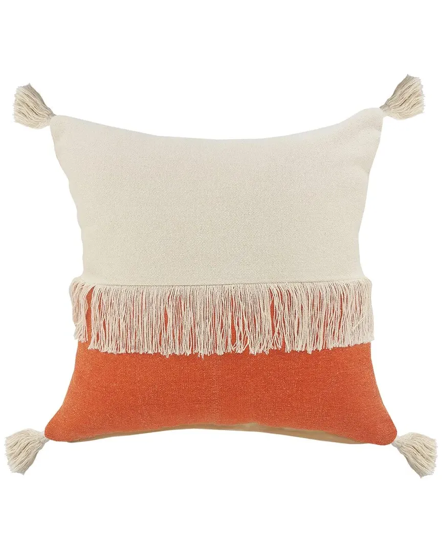 Ella Color Block Decorative Pillow with Fringe - Orange