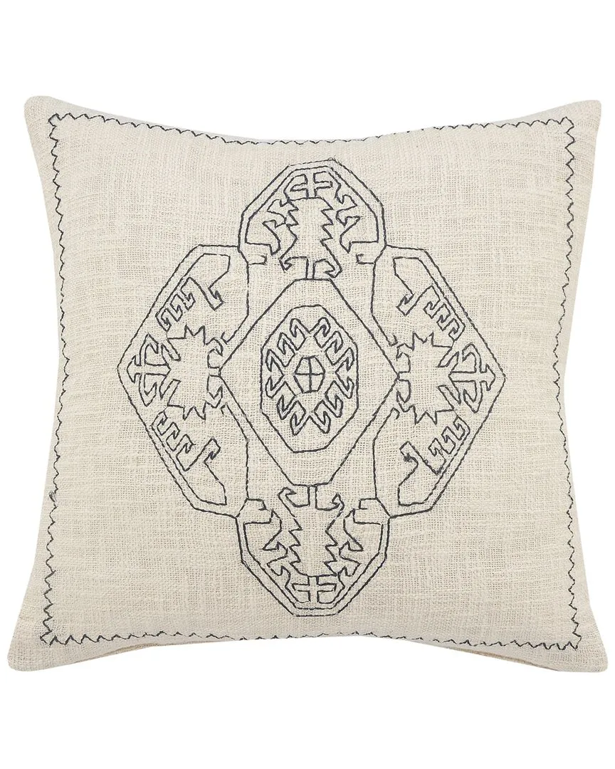 Embroidered Damask Medallion Throw Pillow - Off-White image