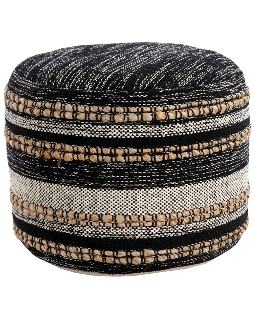 Evelyn Round Ottoman Pouf - Black, Cotton