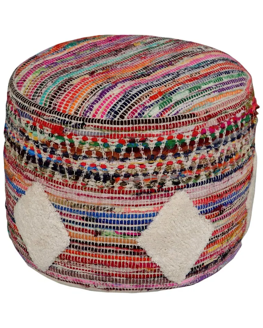 Evelyn Round Ottoman Pouf - Multicolor, Cotton Polyester
