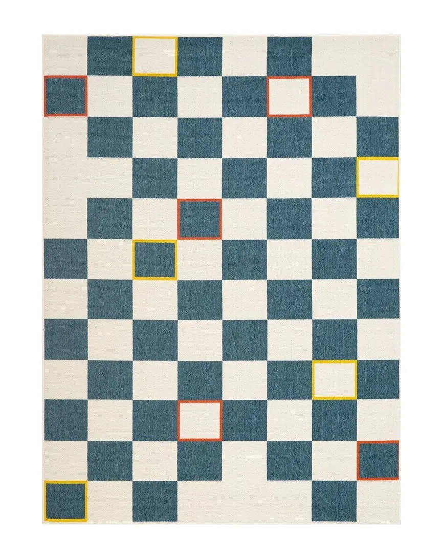 Evette Rios Checkered Indoor/Outdoor Area Rug - Blue, Polypropylene image