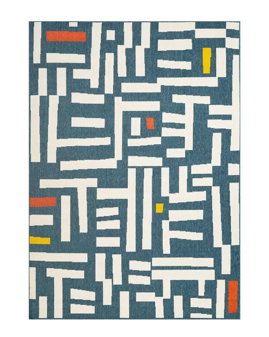 Evette Rios Geometric Indoor/Outdoor Area Rug - Blue, Polypropylene