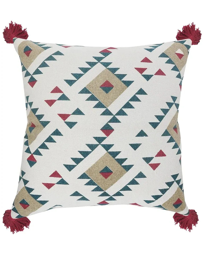 Faye Geometric Tasseled Decorative Pillow - White image
