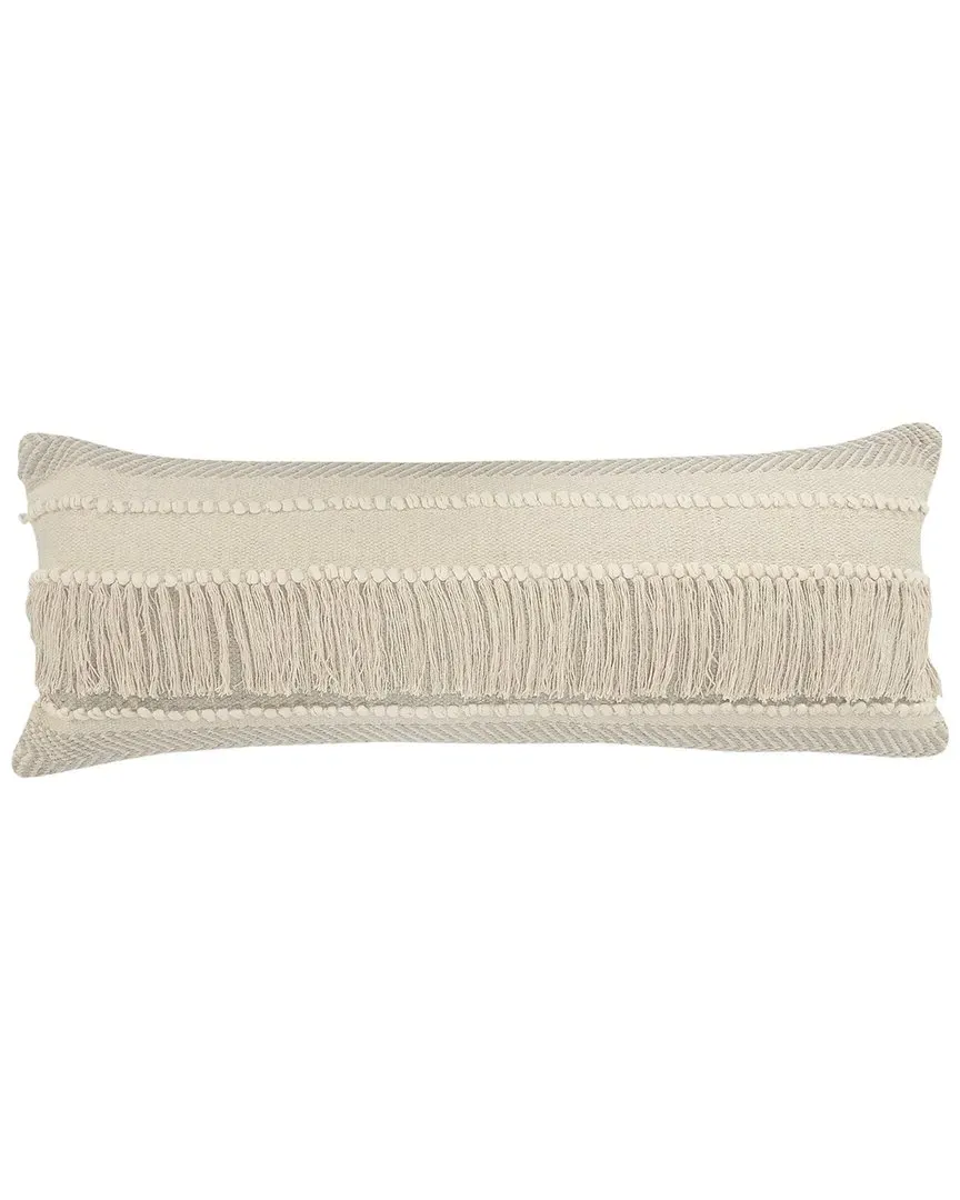 Fringed Striped Lumbar Decorative Pillow - Beige image