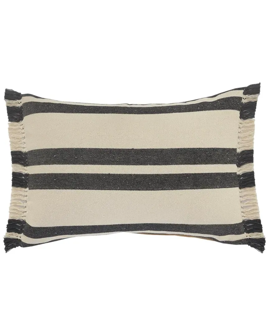 Hailey Striped Lumbar Pillow with Fringe - Gray, Cotton image