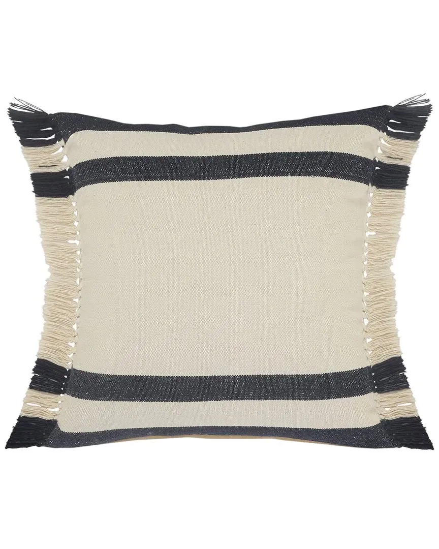 Hailey Striped Throw Pillow with Fringe - Blue, Cotton