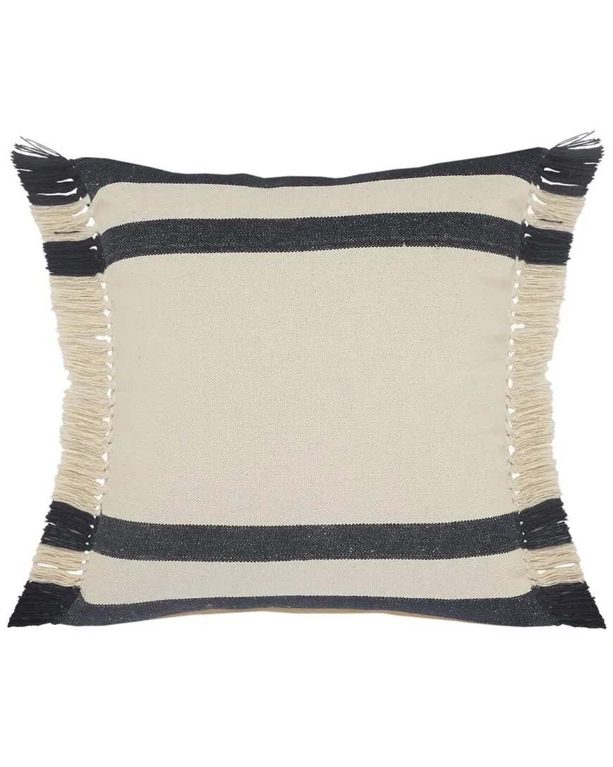 Hailey Striped Throw Pillow with Fringe - Blue, Cotton
