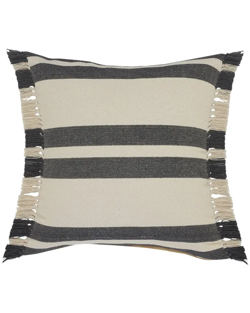 Hailey Striped Throw Pillow with Fringe - Gray, Cotton