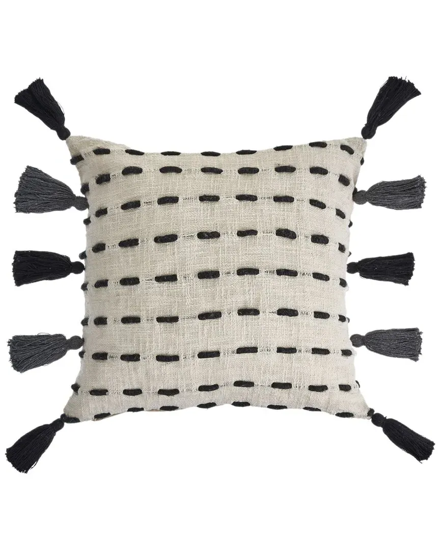 Hailey Tasseled Throw Pillow - Black, Cotton image