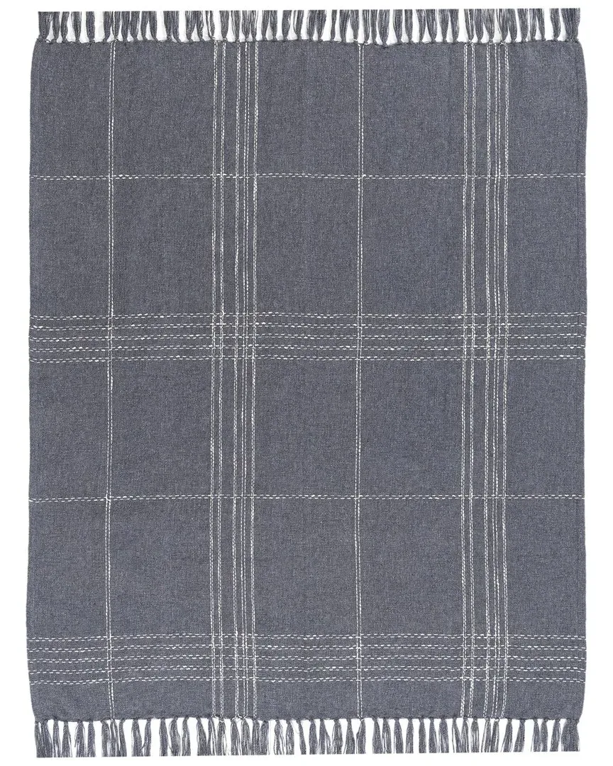 Hand-Made Throw Blanket - Blue & Ivory, Cotton Blend