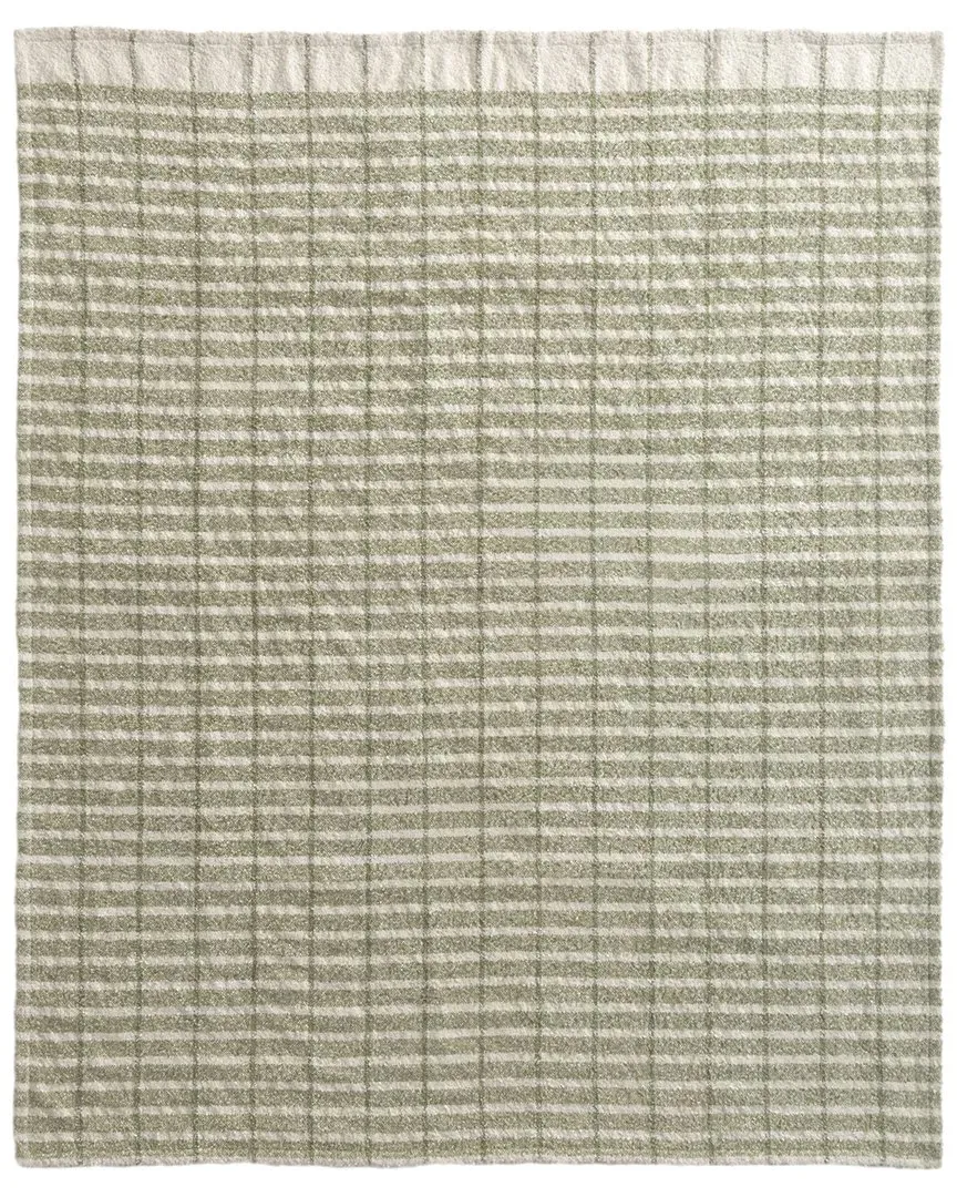 Hand-Made Throw Blanket - Green & Ivory, Polyester