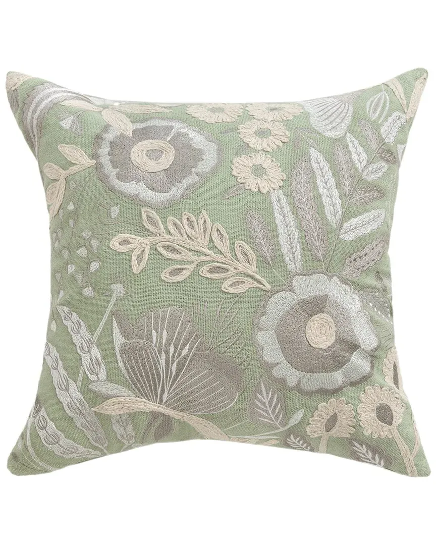 Hand-Made Throw Pillow - Green & Ivory, Cotton