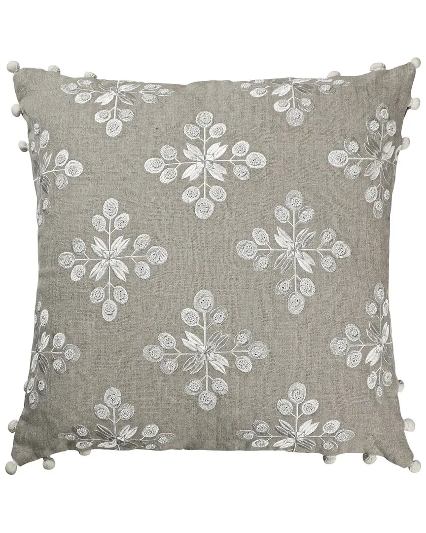 Hand-Woven Floral Linen Throw Pillow with Removable Cover